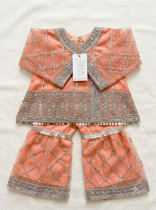 Safa collection, Girls full embroidery top with sharara